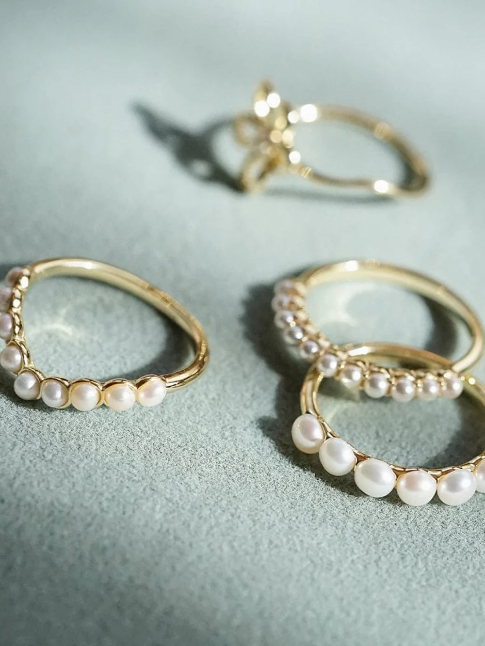 Daisy London Pearl Wave Band Ring 18ct Gold Plate, view 3