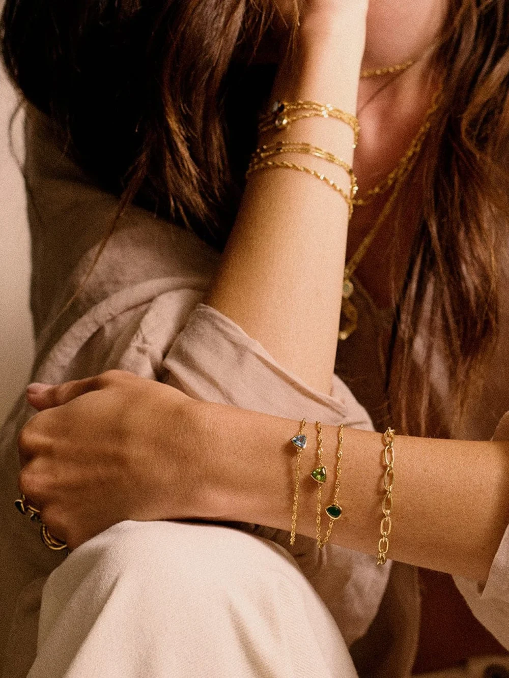 Daisy London Peridot August Birthstone Charm Bracelet 18ct Gold Plate, view 4