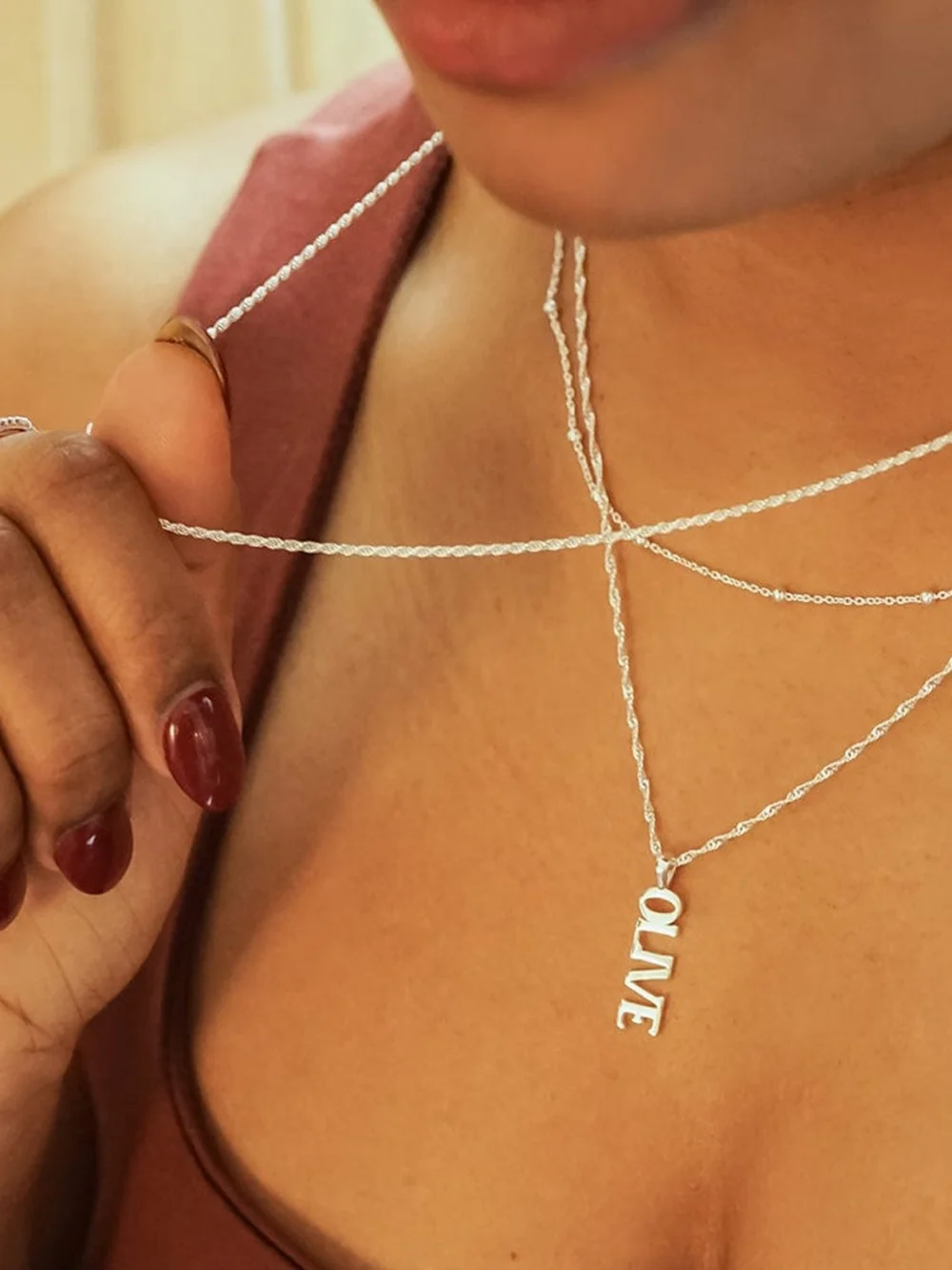 Daisy London Personalised Pendant Name Necklace Sterling Silver, view 4