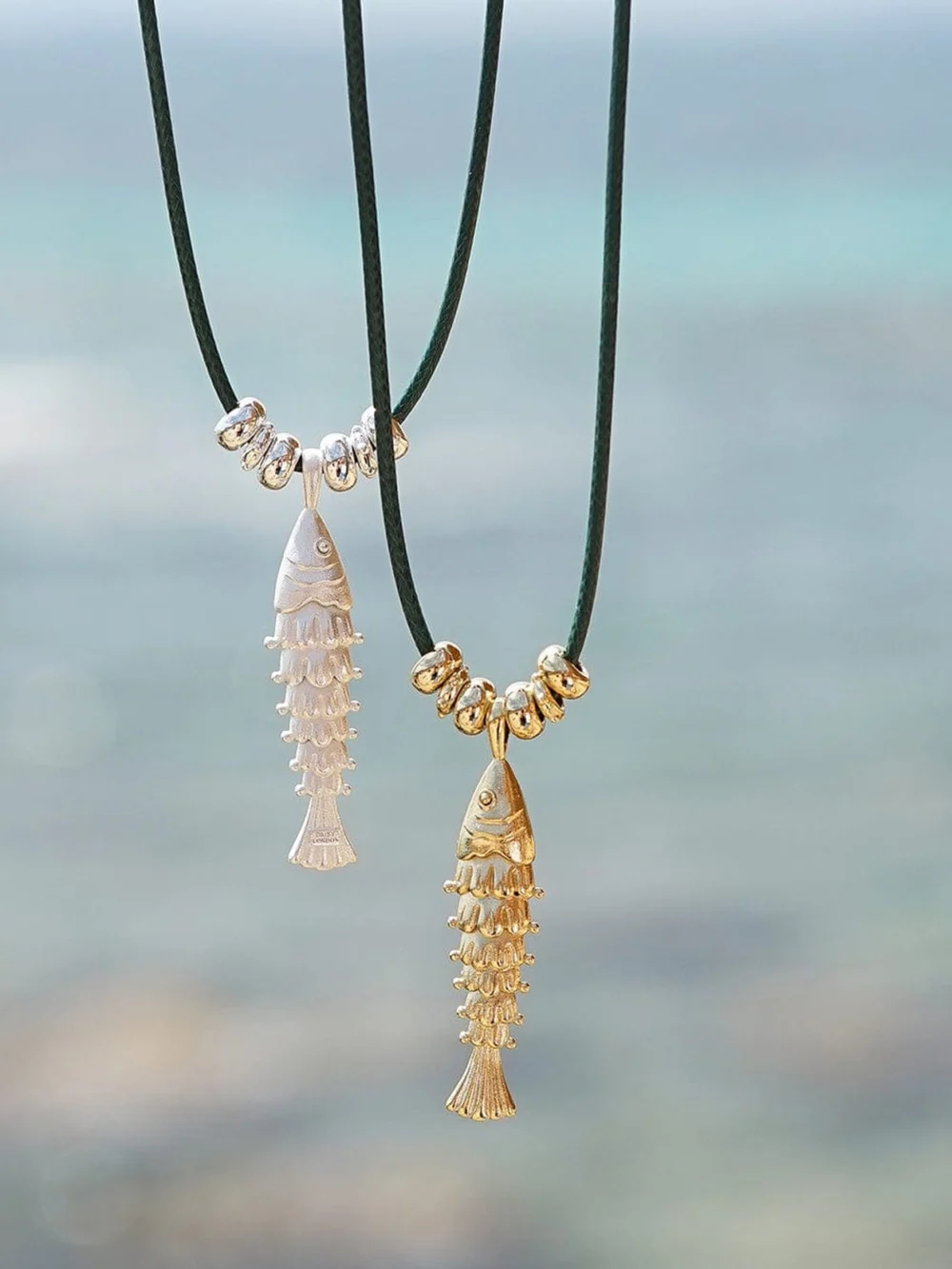 Daisy London Polly Beach Pearl and Fish Cord Necklace Layering Set Sterling Silver, view 4