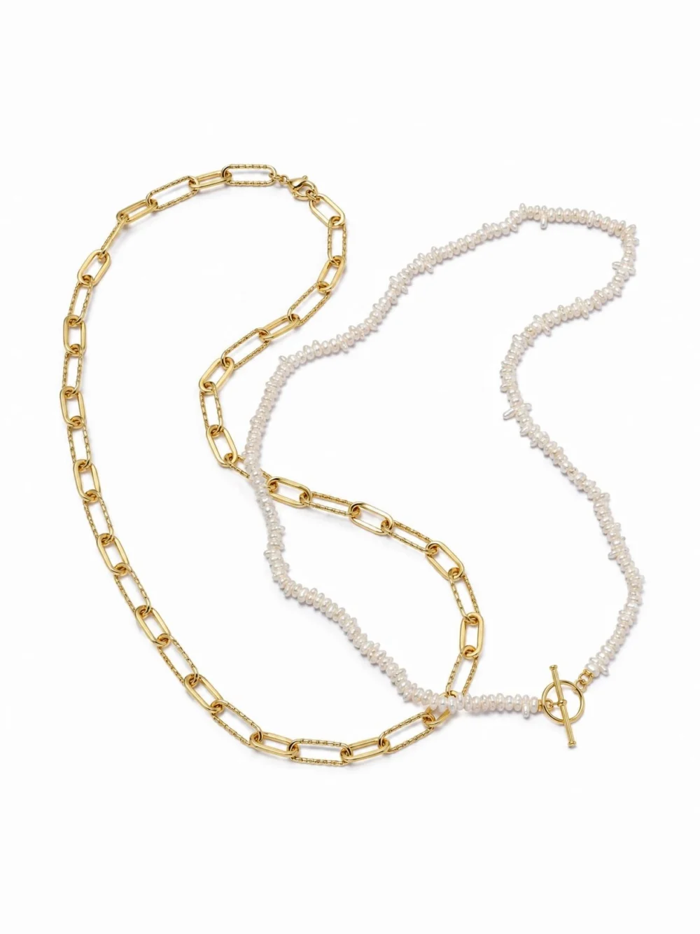 Daisy London Polly Beach Pearl and Paperclip Necklace Layering Set 18ct Gold Plate