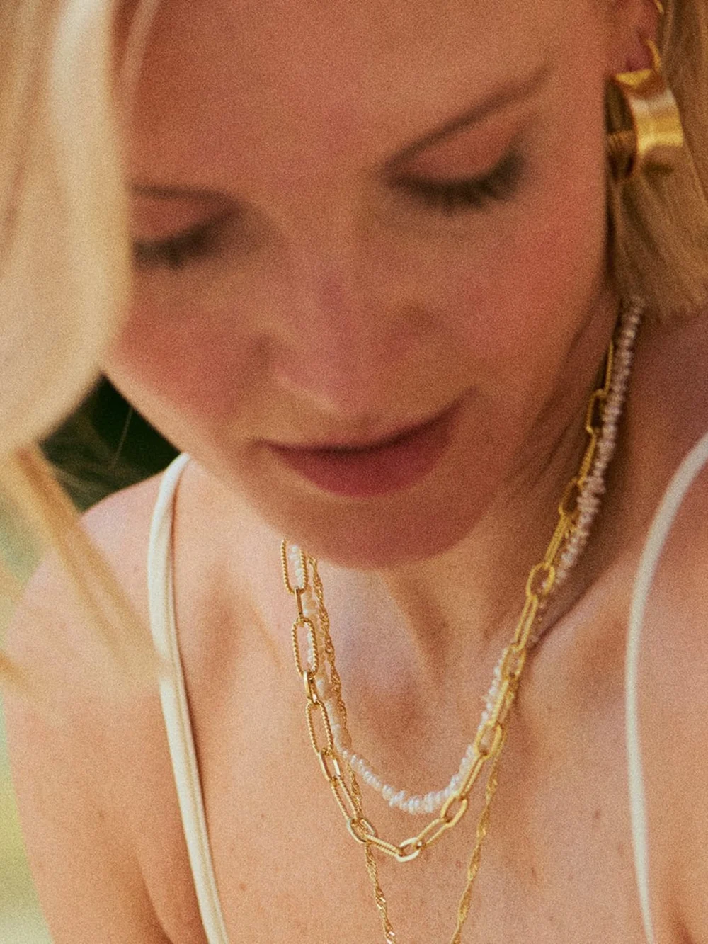 Daisy London Polly Beach Pearl and Paperclip Necklace Layering Set 18ct Gold Plate, view 2