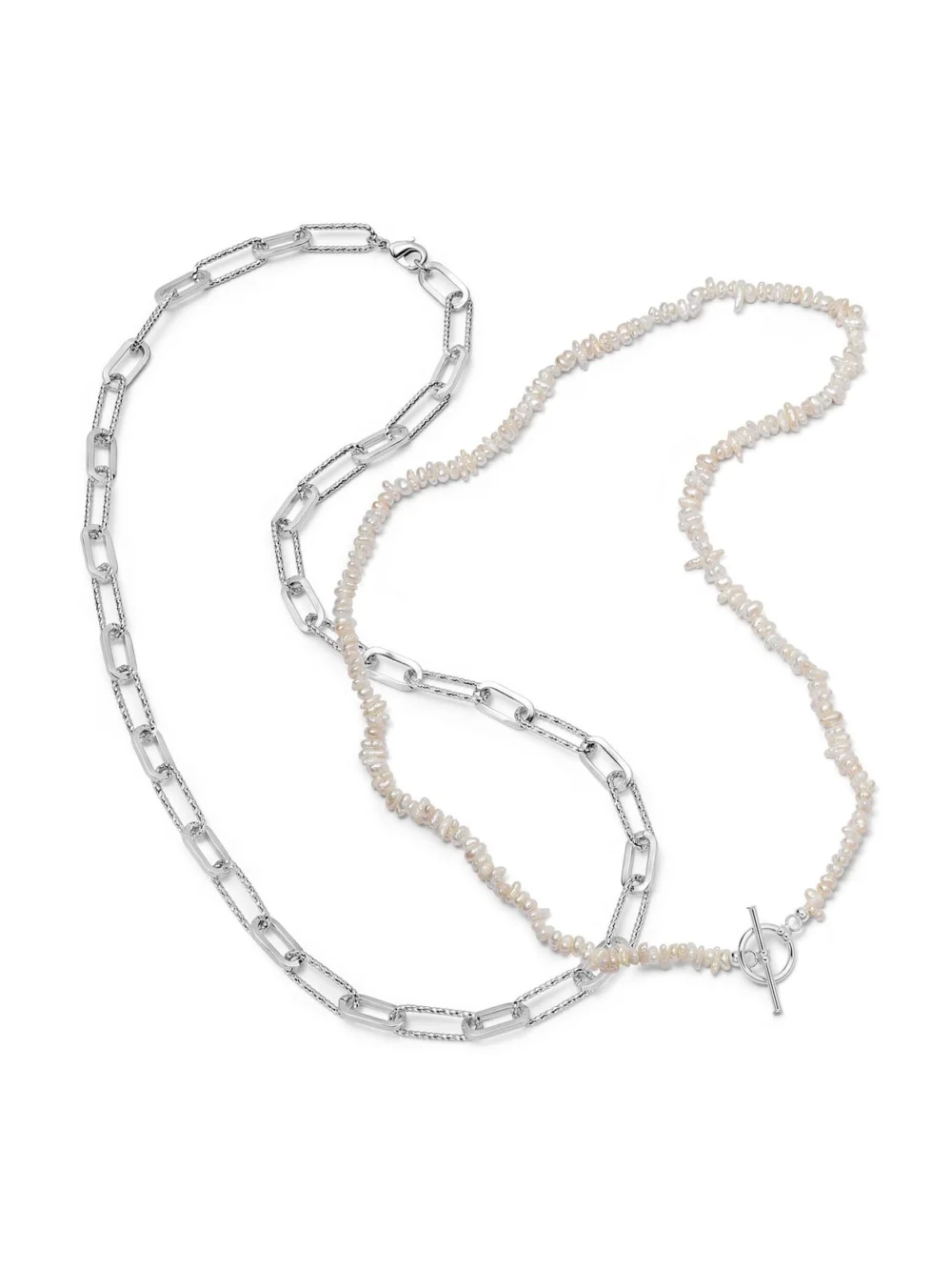 Daisy London Polly Beach Pearl and Paperclip Necklace Layering Set Silver Plate