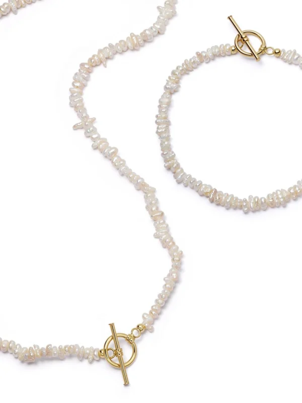 Daisy London Polly Beach Pearl Necklace and Bracelet Set 18ct Gold Plate