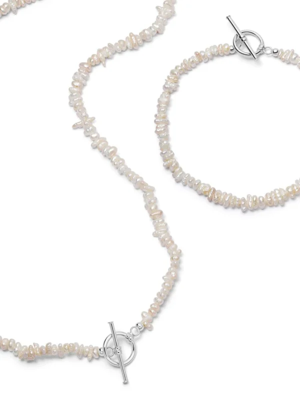 Daisy London Polly Beach Pearl Necklace and Bracelet Set Sterling Silver