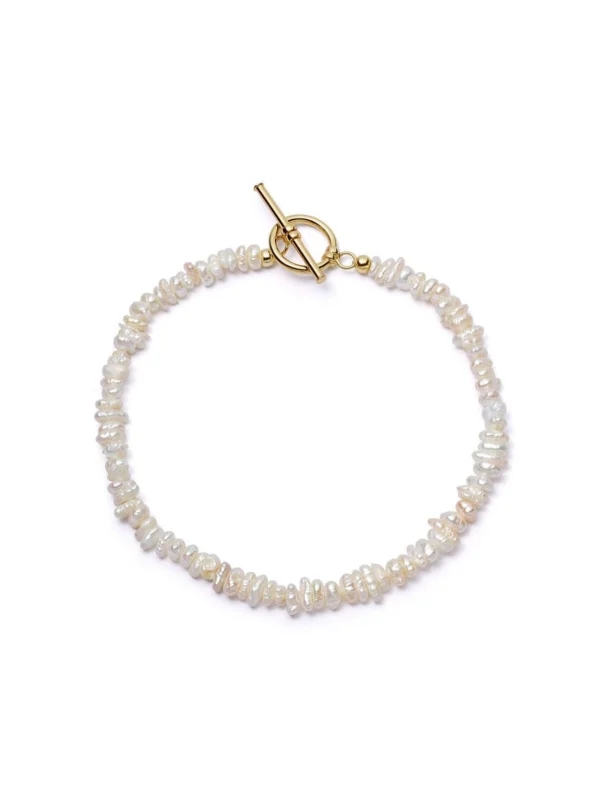 Daisy London Polly Beach Pearl T Bar Bracelet 18ct Gold Plate