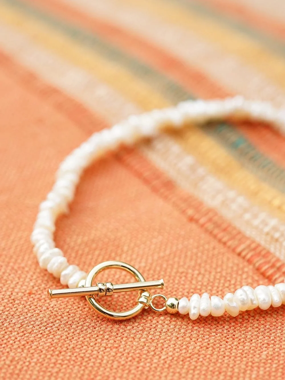 Daisy London Polly Beach Pearl T Bar Bracelet 18ct Gold Plate, view 2