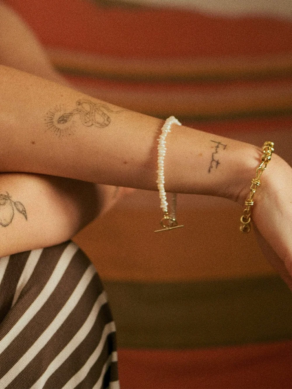 Daisy London Polly Beach Pearl T Bar Bracelet 18ct Gold Plate, view 3