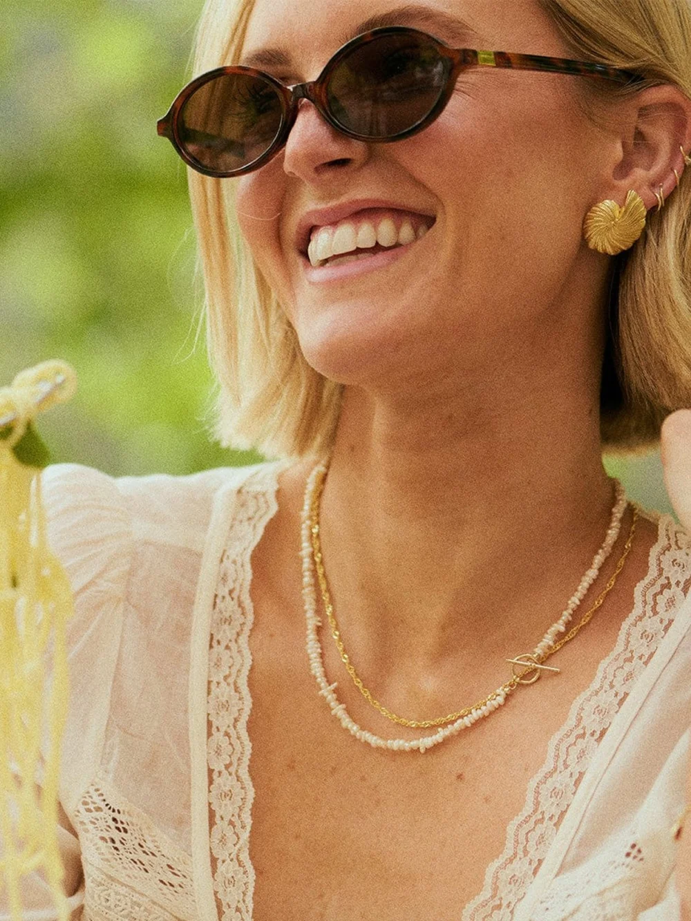 Daisy London Polly Beach Pearl T Bar Necklace 18ct Gold Plate, view 6