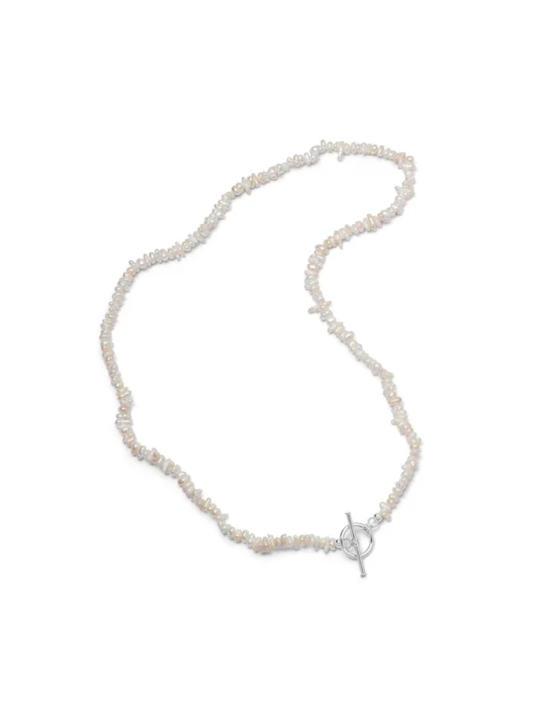 Daisy London Polly Beach Pearl T Bar Necklace Sterling Silver