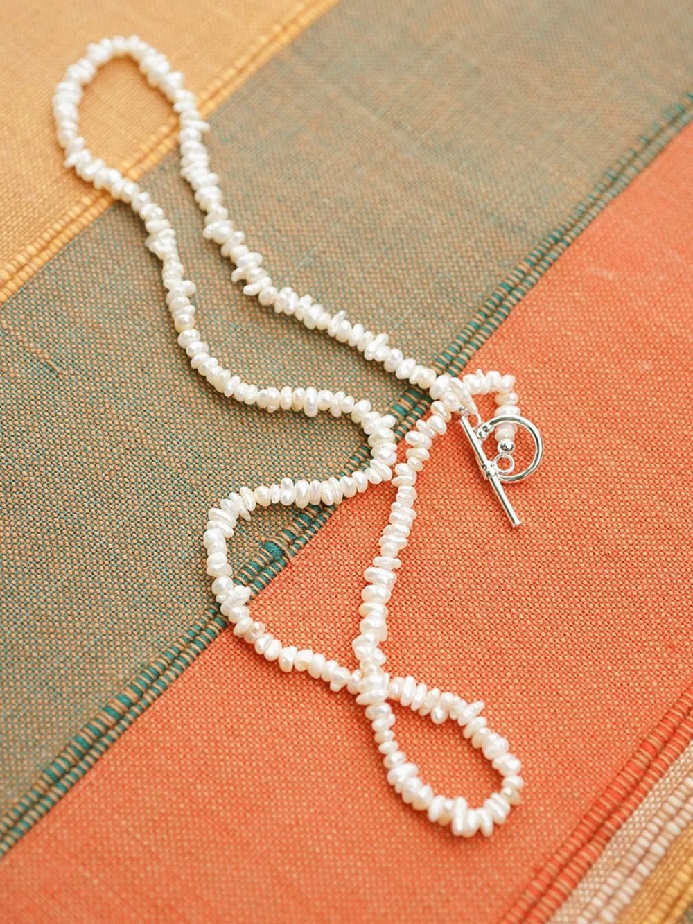 Daisy London Polly Beach Pearl T Bar Necklace Sterling Silver, view 3