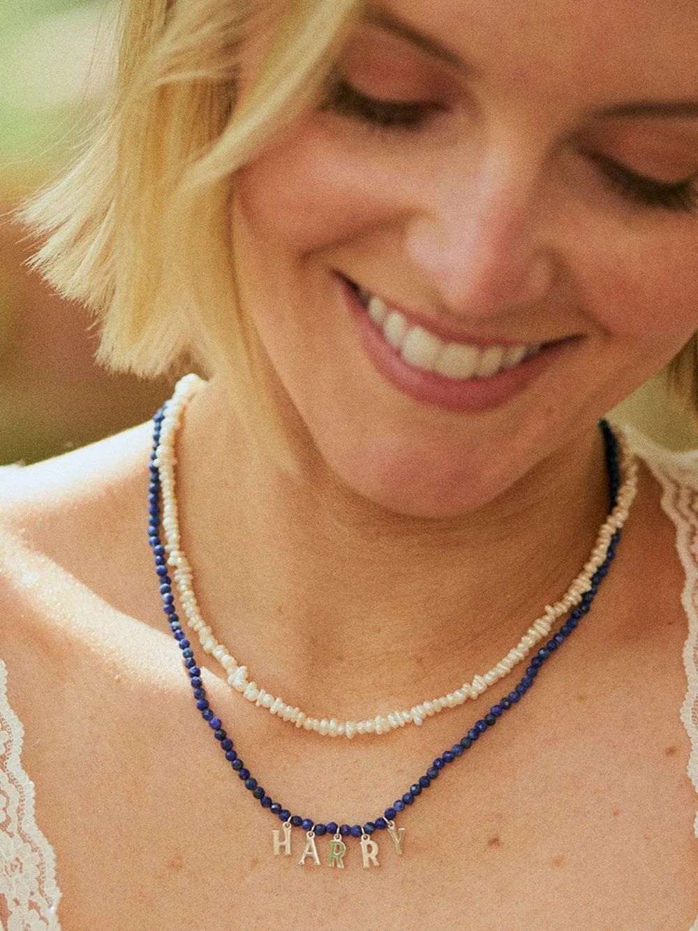 Daisy London Polly Beach Pearl T Bar Necklace Sterling Silver, view 4