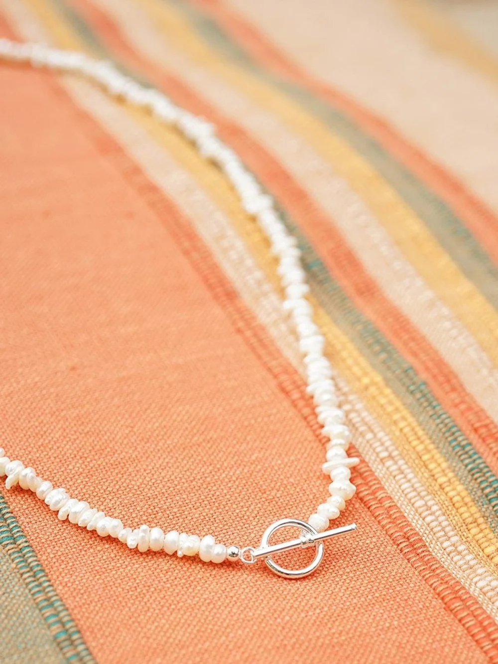 Daisy London Polly Beach Pearl T Bar Necklace Sterling Silver, view 5