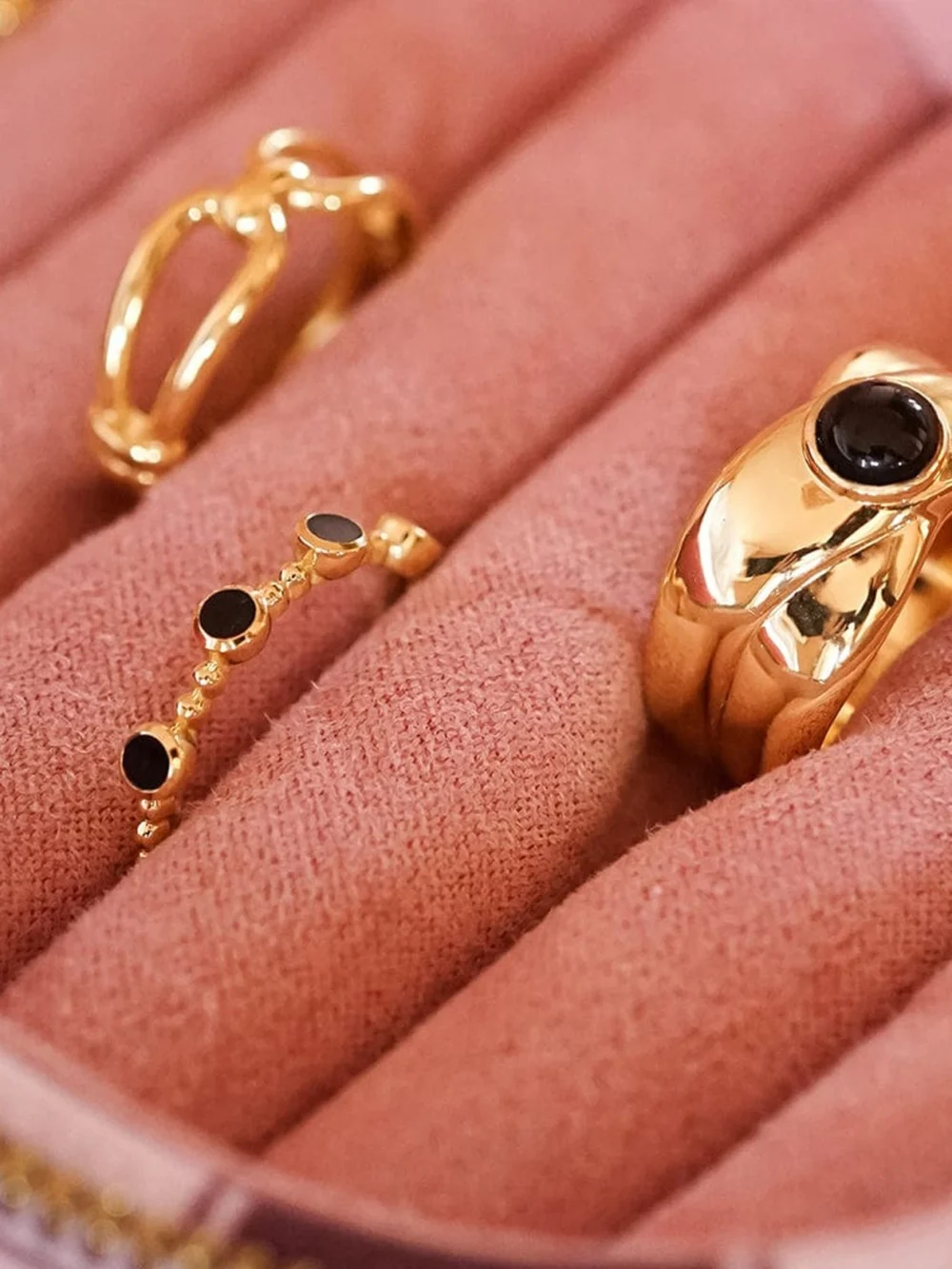 Daisy London Polly Black Onyx Bobble Ring 18ct Gold Plate, view 3