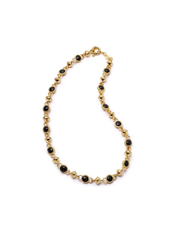 Daisy London Polly Black Onyx Chain Necklace 18ct Gold Plate