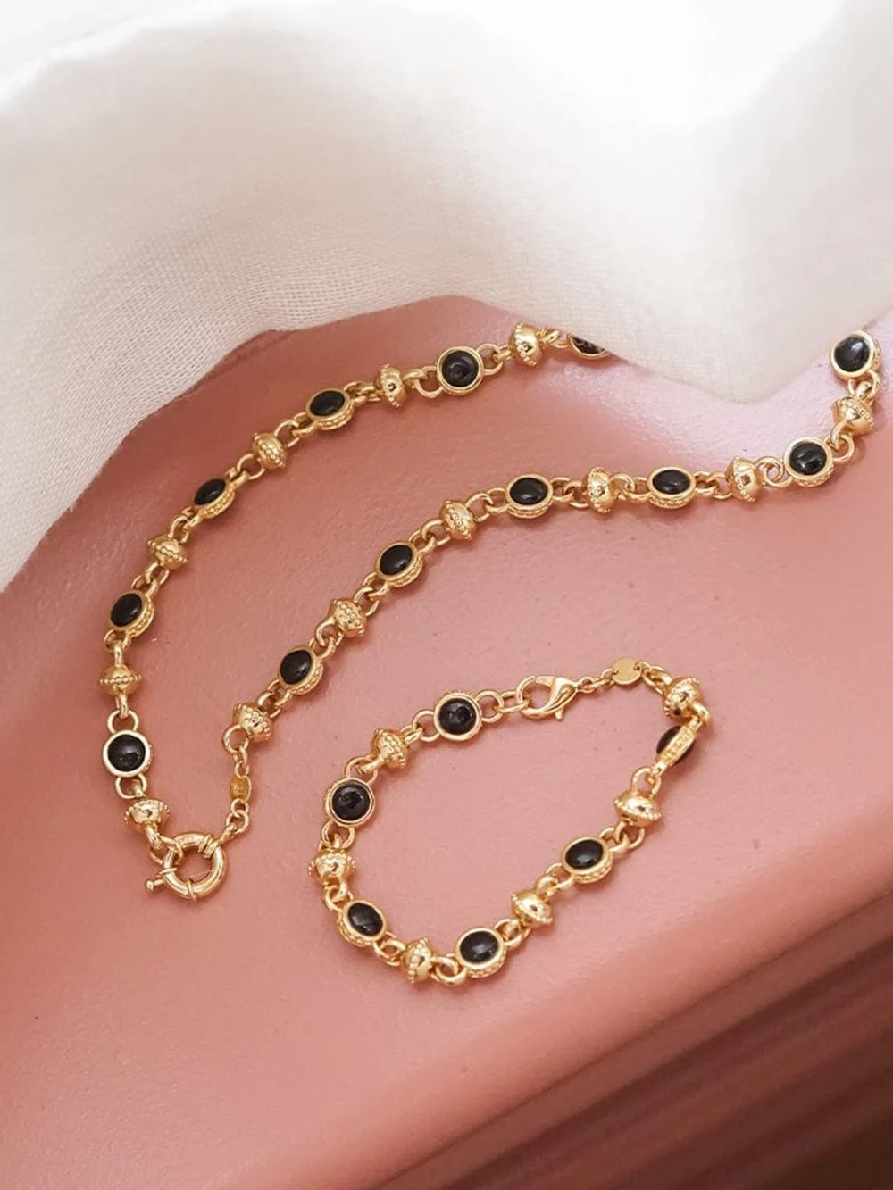 Daisy London Polly Black Onyx Chain Necklace 18ct Gold Plate, view 3