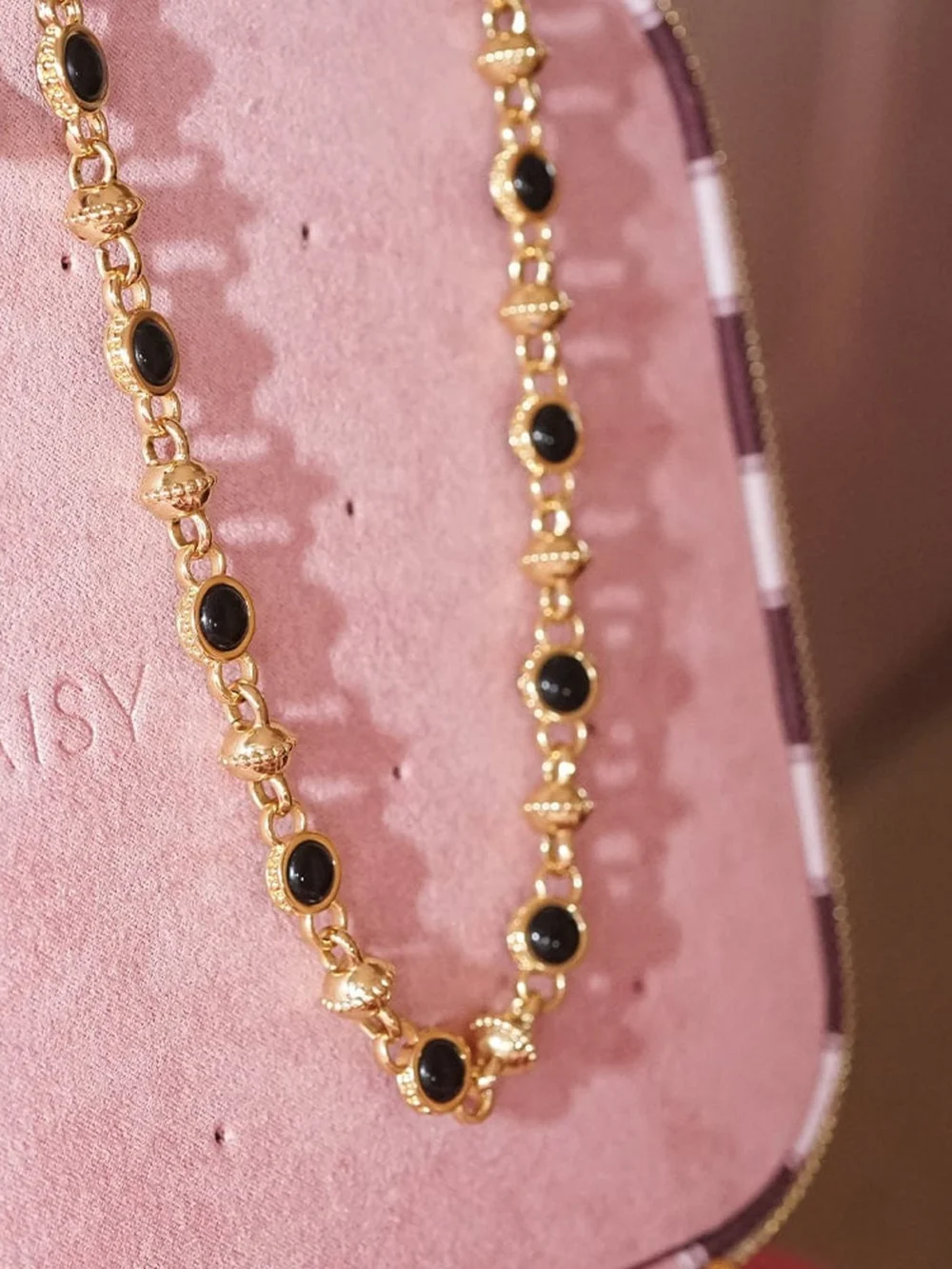 Daisy London Polly Black Onyx Chain Necklace 18ct Gold Plate, view 5
