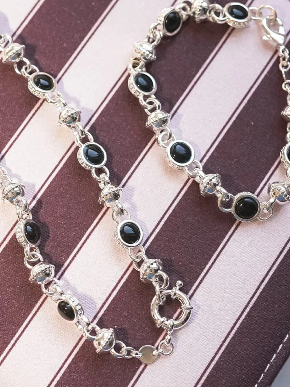 Daisy London Polly Black Onyx Chain Necklace Silver Plate, view 3