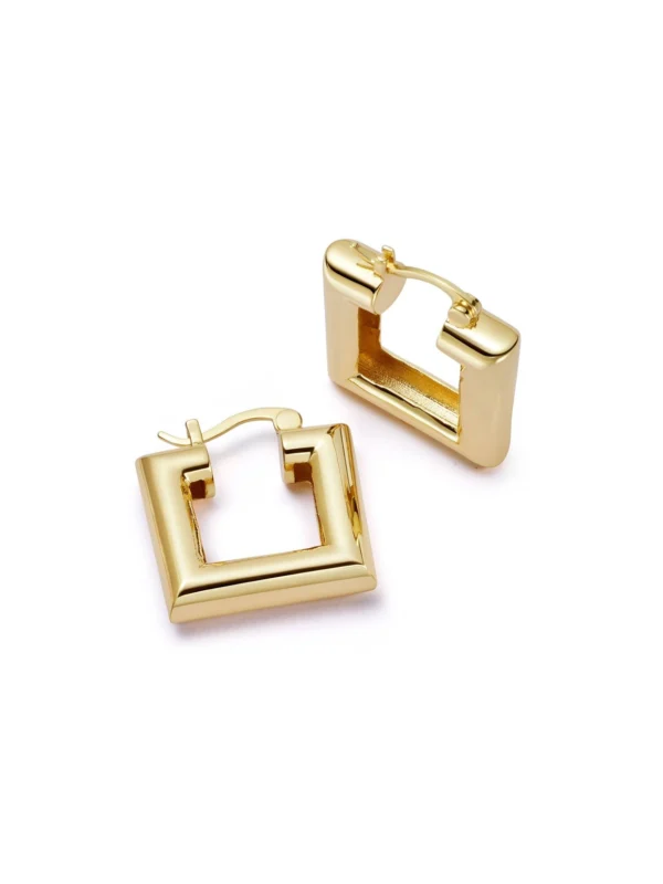 Daisy London Polly Chubby Square Hoop Earrings 18ct Gold Plate