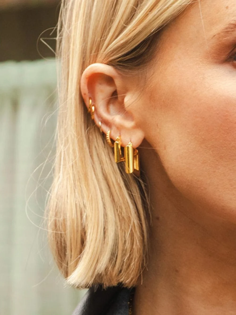 Daisy London Polly Chubby Square Hoop Earrings 18ct Gold Plate, view 2
