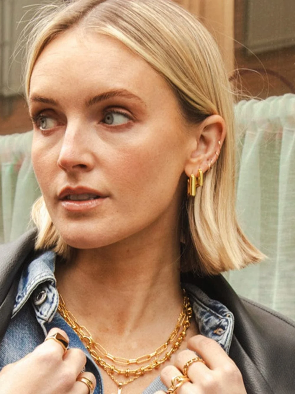Daisy London Polly Chubby Square Hoop Earrings 18ct Gold Plate, view 5