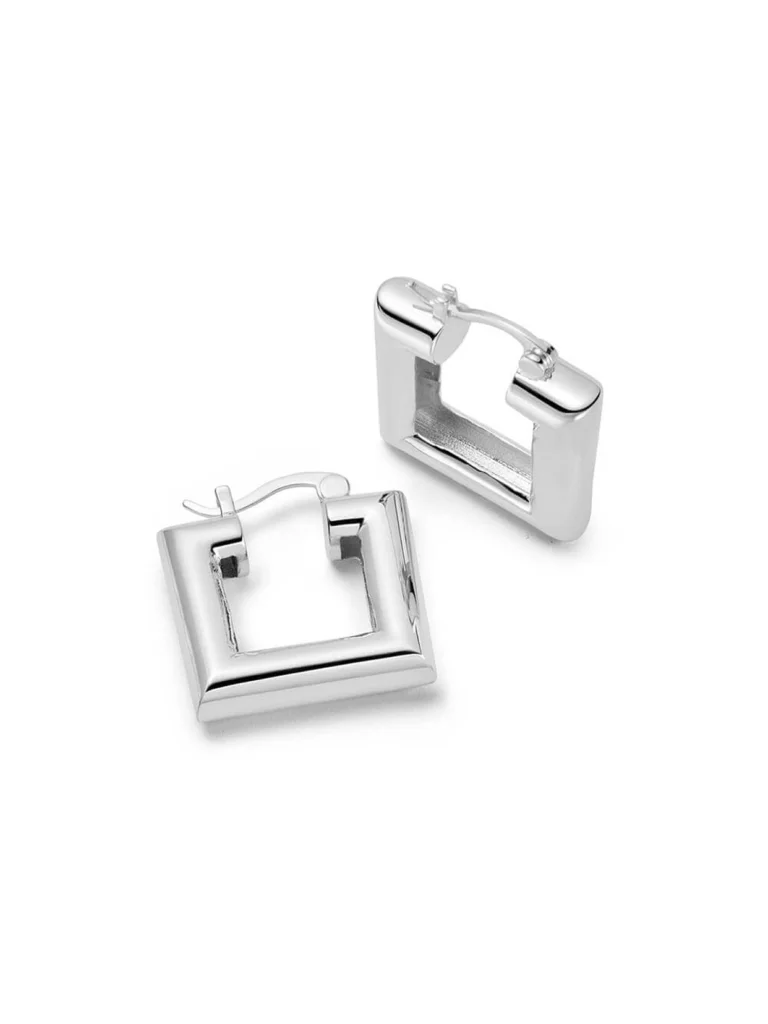 Daisy London Polly Chubby Square Hoop Earrings Silver Plate
