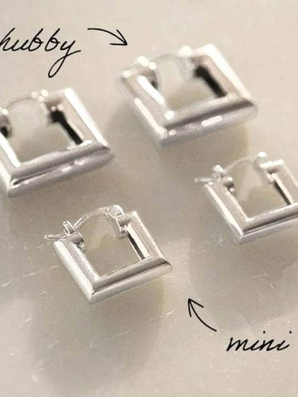 Daisy London Polly Chubby Square Hoop Earrings Silver Plate, view 3