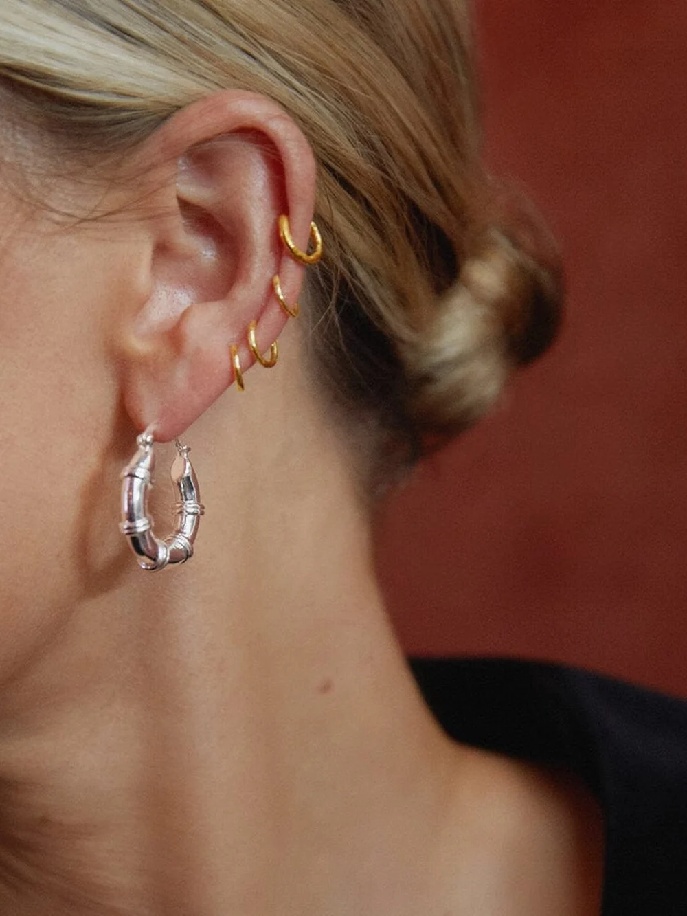 Daisy London Polly Chunky Hoop Earrings Silver Plate, view 2