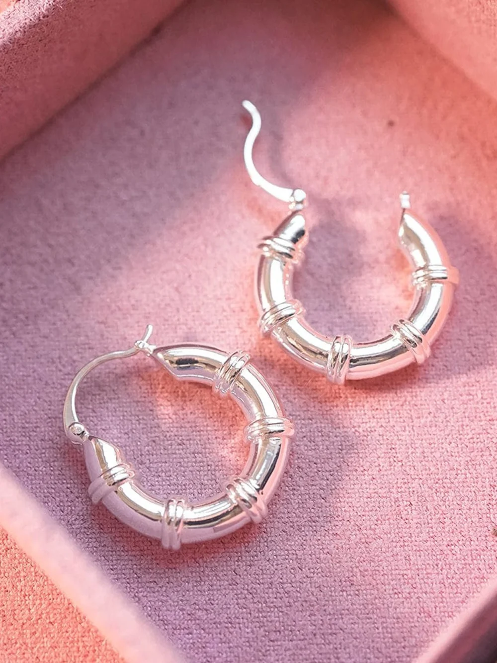 Daisy London Polly Chunky Hoop Earrings Silver Plate, view 3