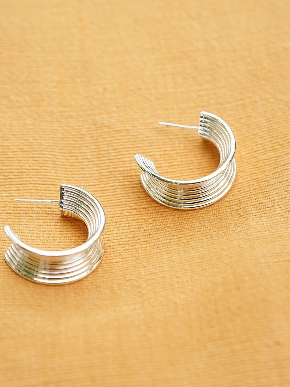 Daisy London Polly Chunky Tidal Hoop Earrings Silver Plate, view 3
