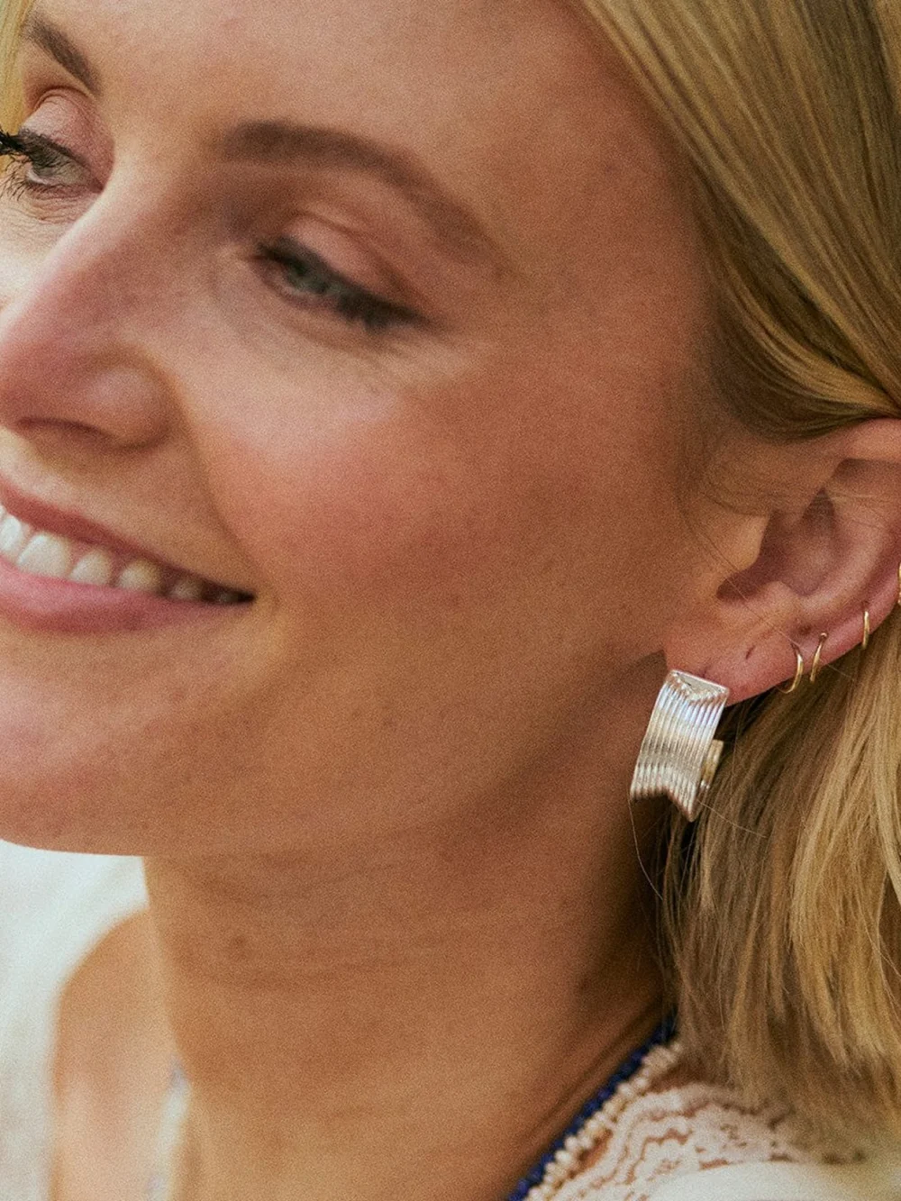 Daisy London Polly Chunky Tidal Hoop Earrings Silver Plate, view 5