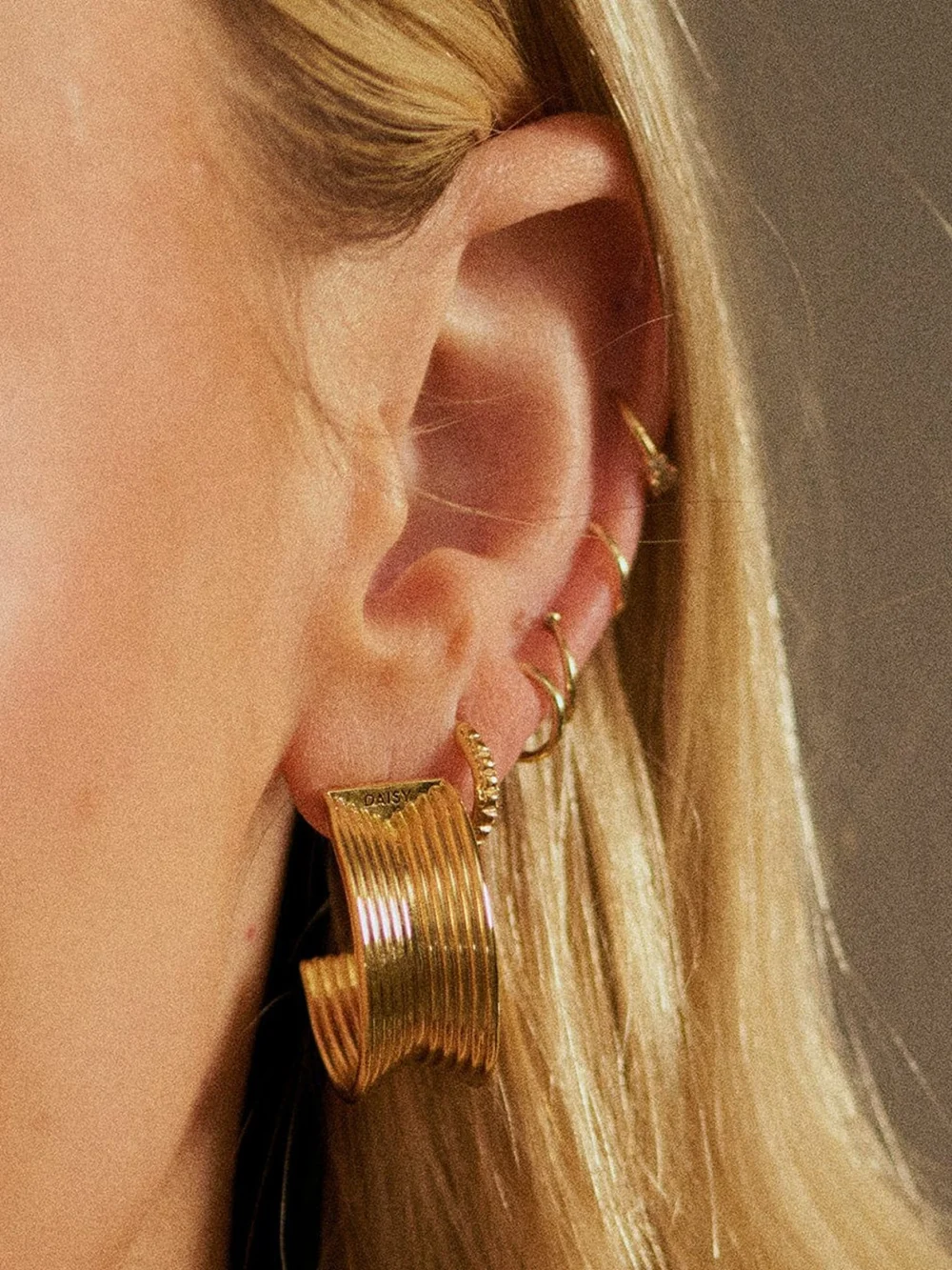 Daisy London Polly Chunky Tidal Hoops 18ct Gold Plate, view 2