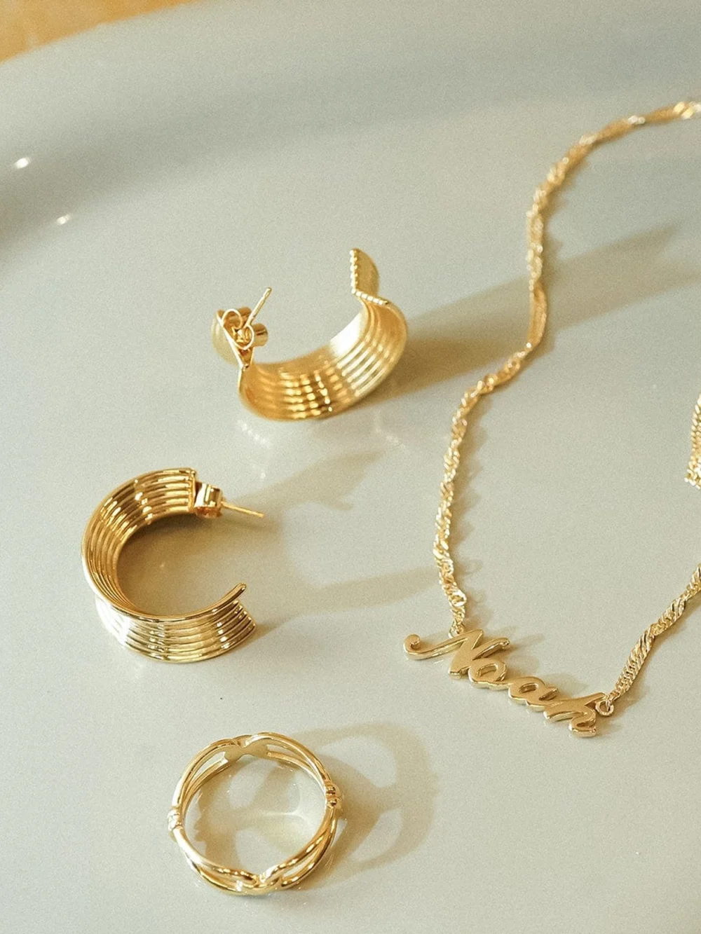 Daisy London Polly Chunky Tidal Hoops 18ct Gold Plate, view 5