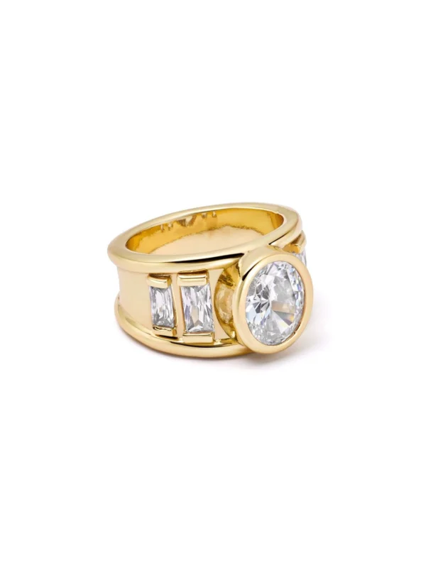Daisy London Polly Crystal Chunky Ring 18ct Gold Plate