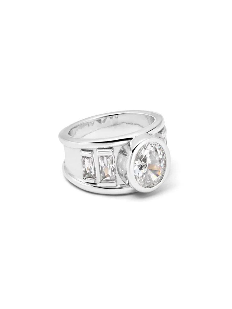 Daisy London Polly Crystal Chunky Ring Silver Plate