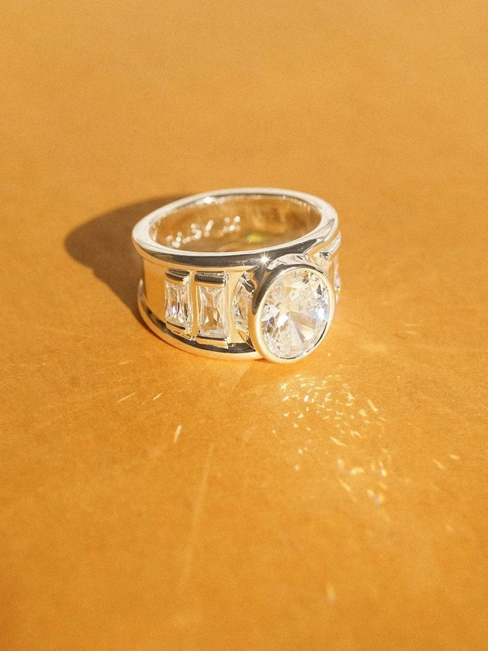 Daisy London Polly Crystal Chunky Ring Silver Plate, view 2