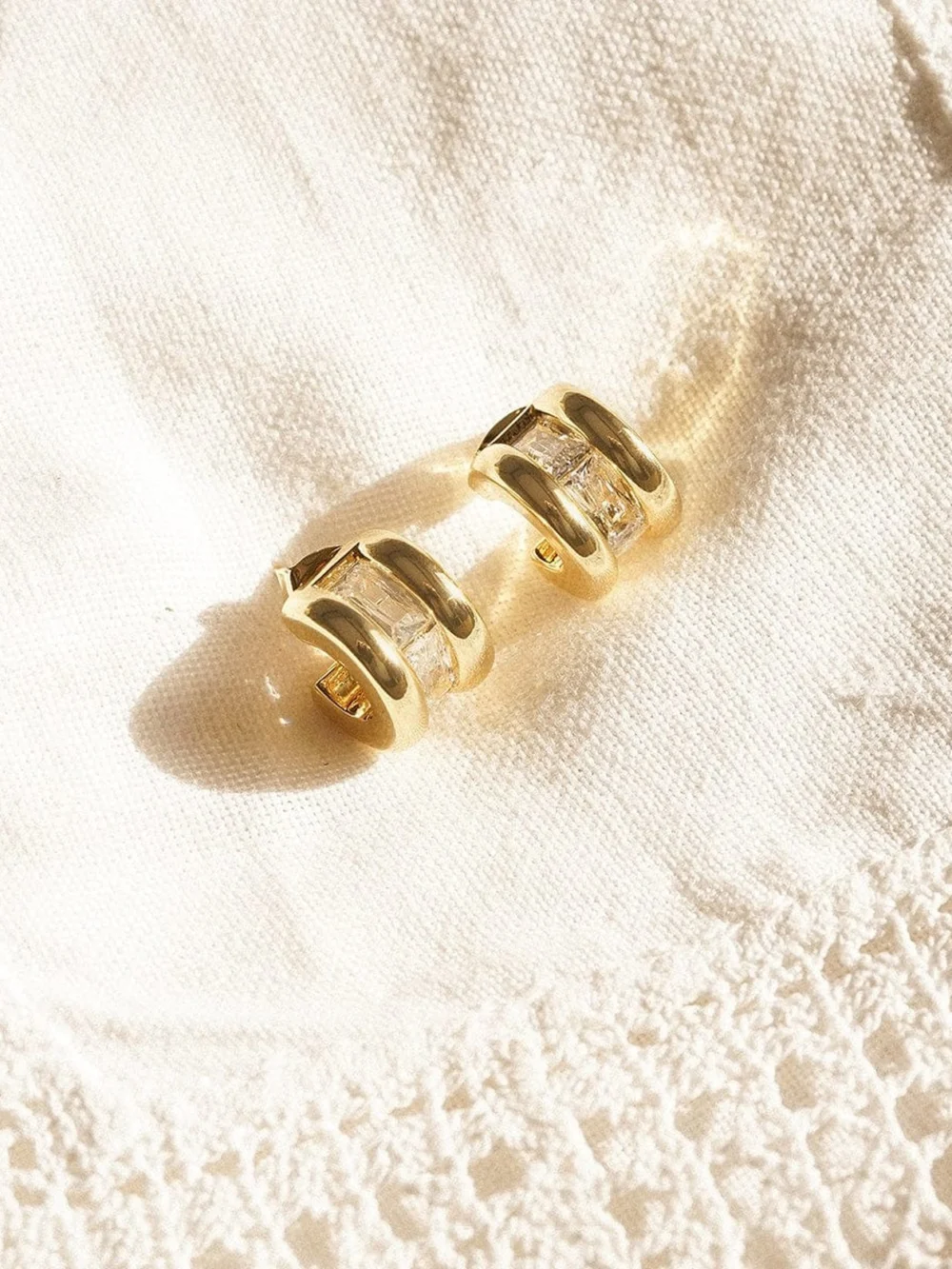 Daisy London Polly Crystal Hoop Earrings 18ct Gold Plate, view 3