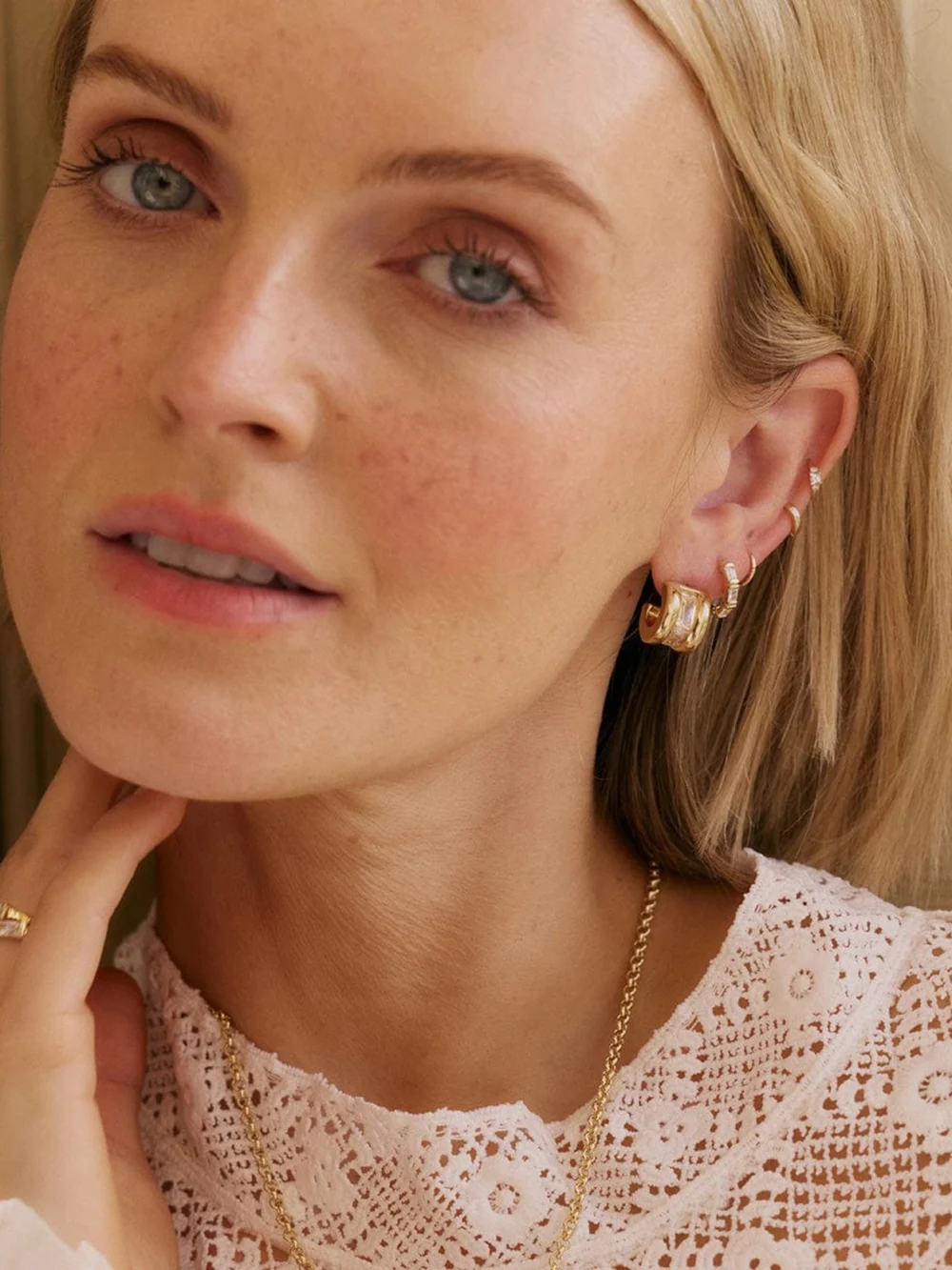 Daisy London Polly Crystal Hoop Earrings 18ct Gold Plate, view 4