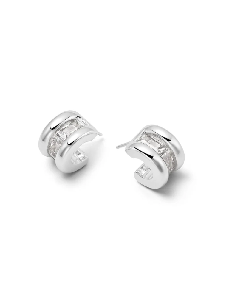 Daisy London Polly Crystal Hoop Earrings Silver Plate