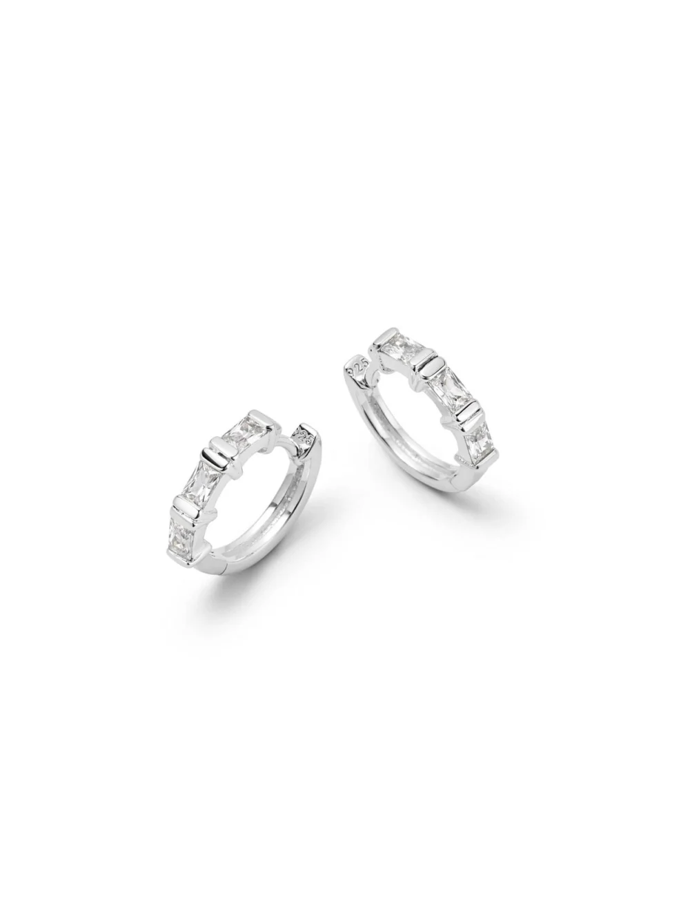 Daisy London Polly Crystal Huggie Hoop Earrings Sterling Silver