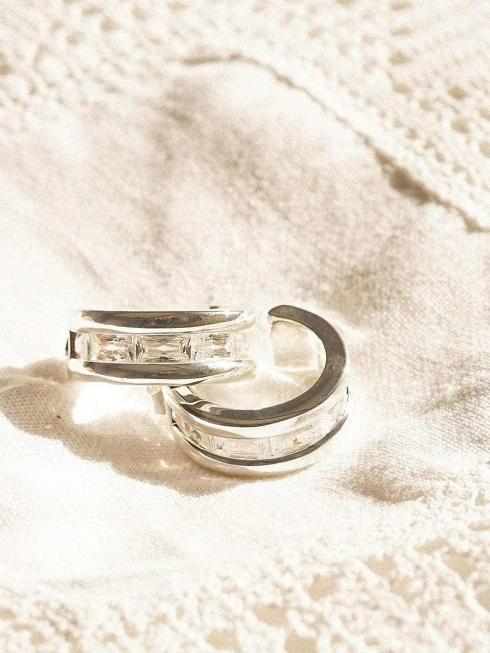 Daisy London Polly Crystal Maxi Hoop Earrings Sterling Silver, view 3