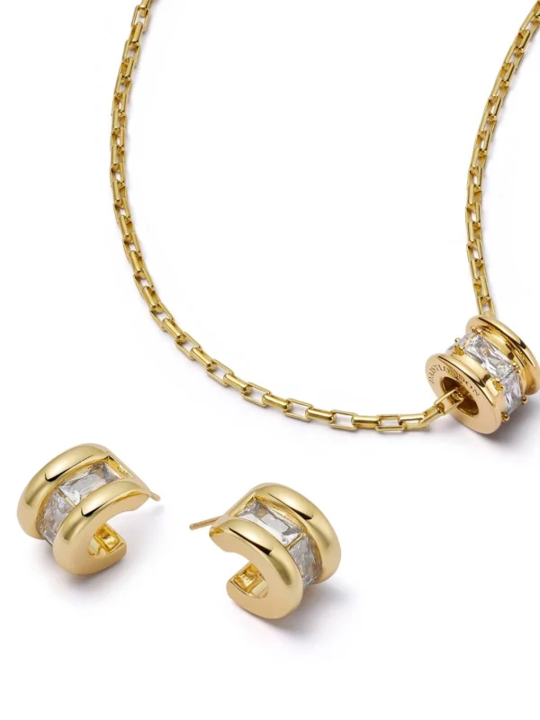 Daisy London Polly Crystal Mini Hoop & Bead Necklace Set 18ct Gold Plate