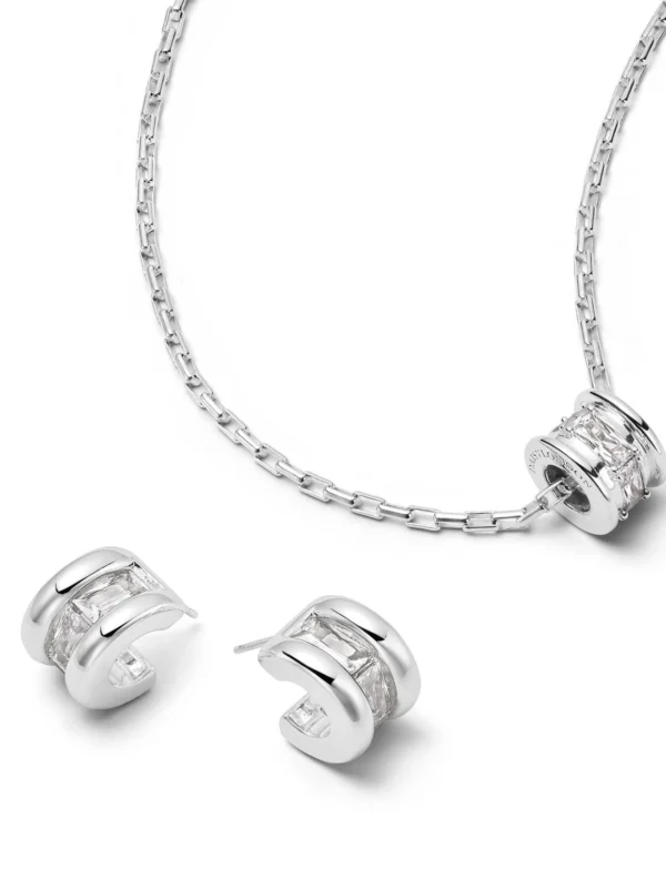 Daisy London Polly Crystal Mini Hoop & Bead Necklace Set Sterling Silver