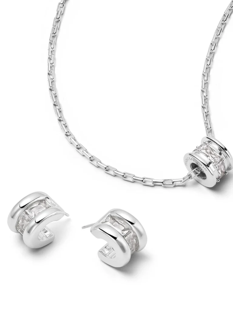 Daisy London Polly Crystal Mini Hoop & Bead Necklace Set Sterling Silver