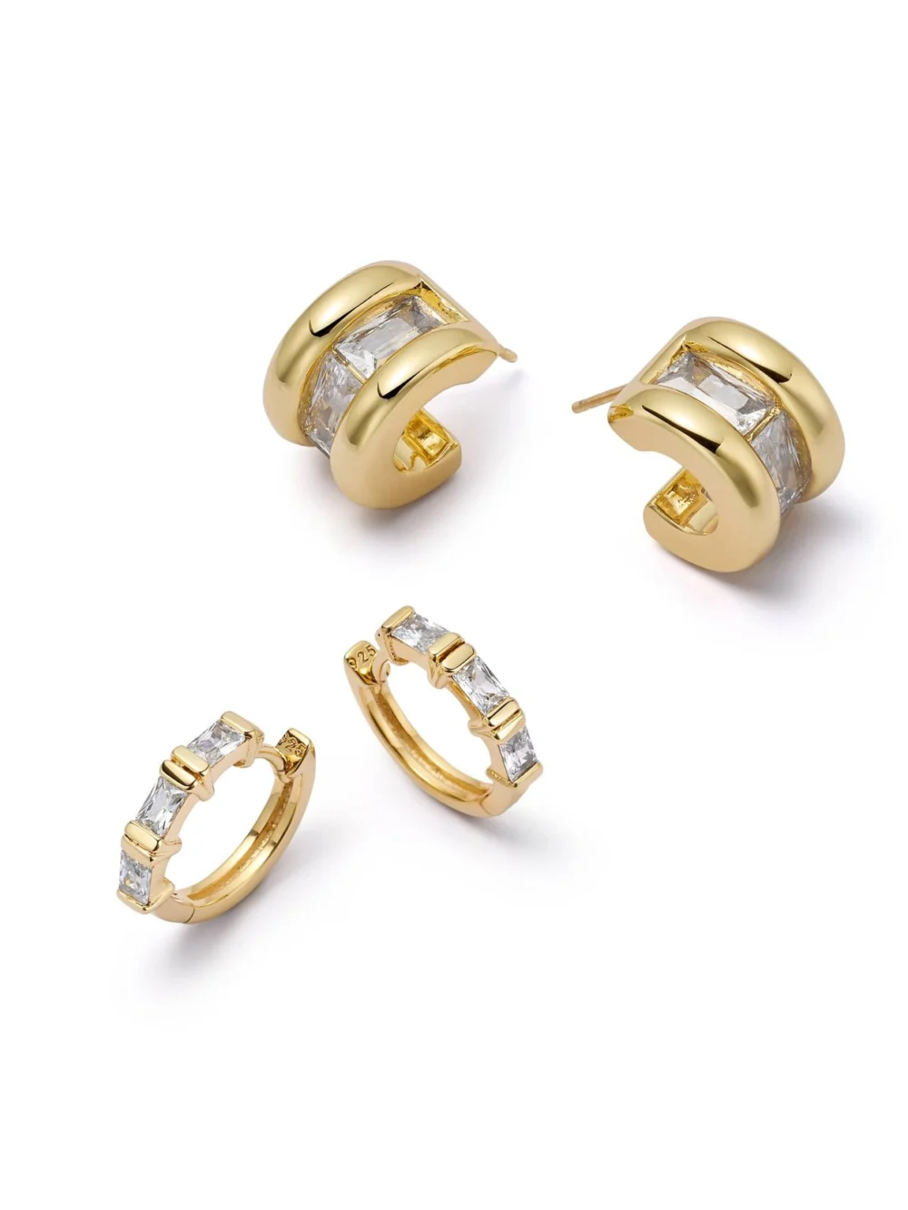 Daisy London Polly Crystal Mini Hoop & Huggie Earring Stack 18ct Gold Plate