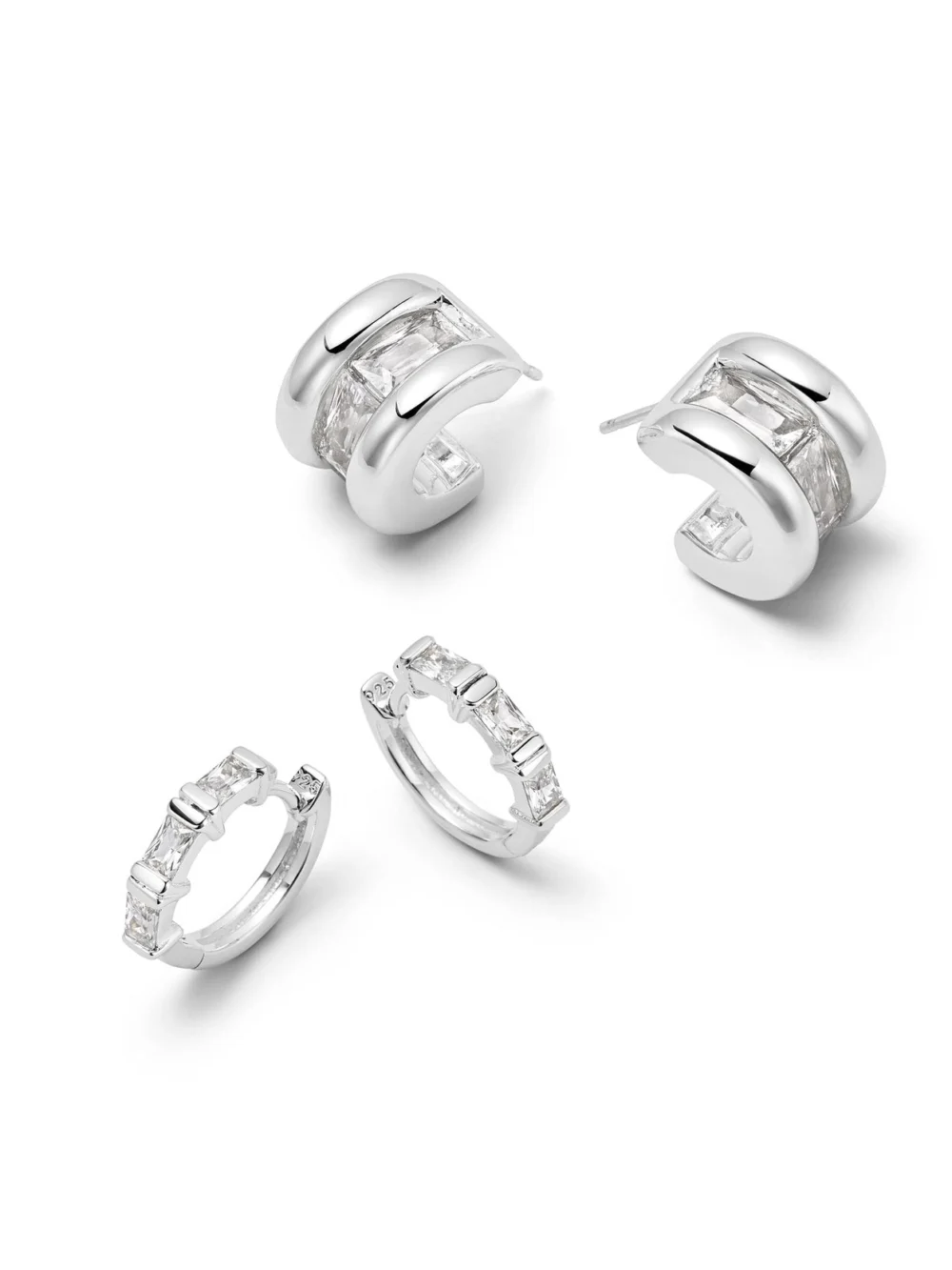 Daisy London Polly Crystal Mini Hoop & Huggie Earring Stack Sterling Silver