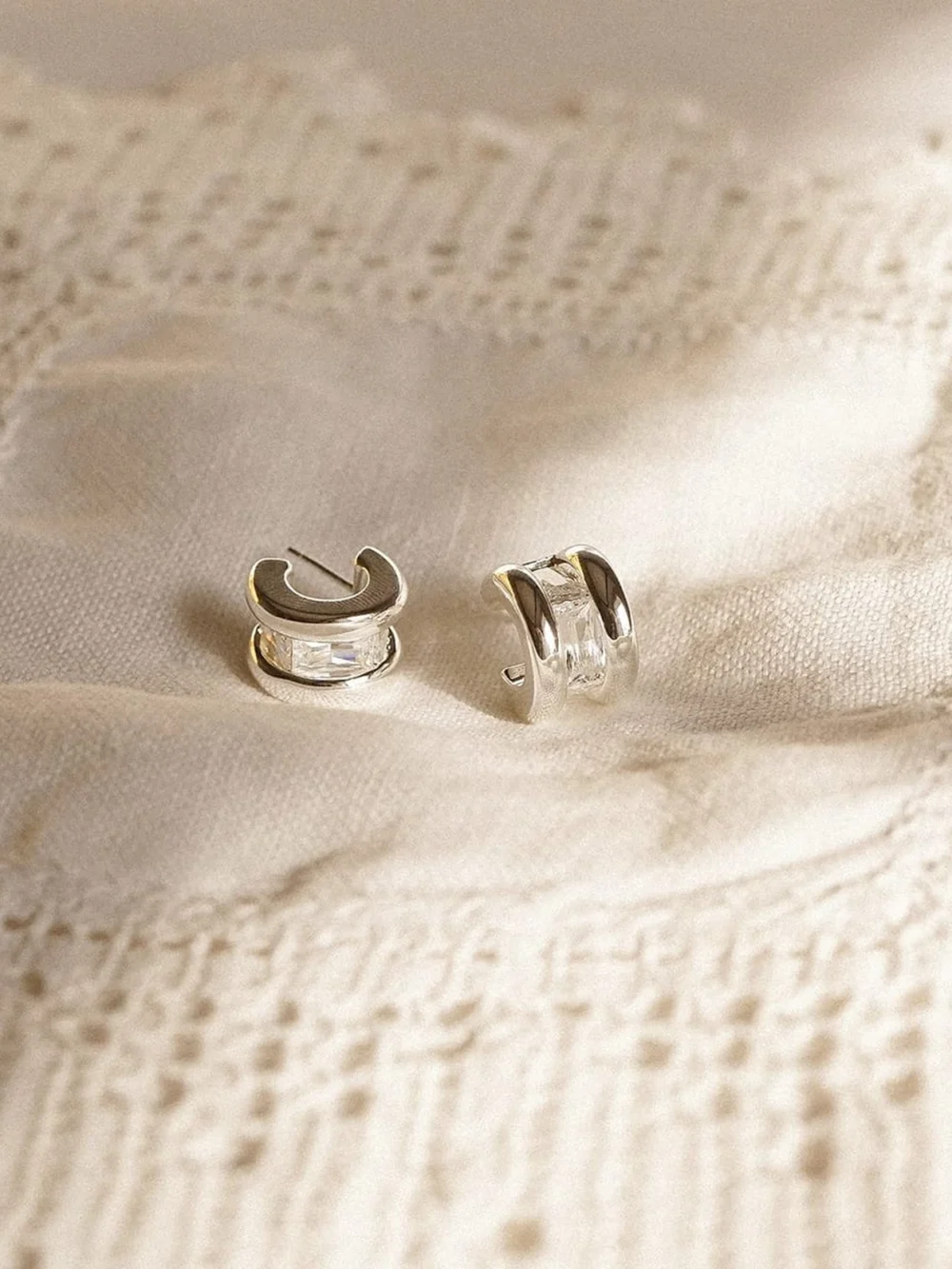 Daisy London Polly Crystal Mini Hoop & Huggie Earring Stack Sterling Silver, view 3