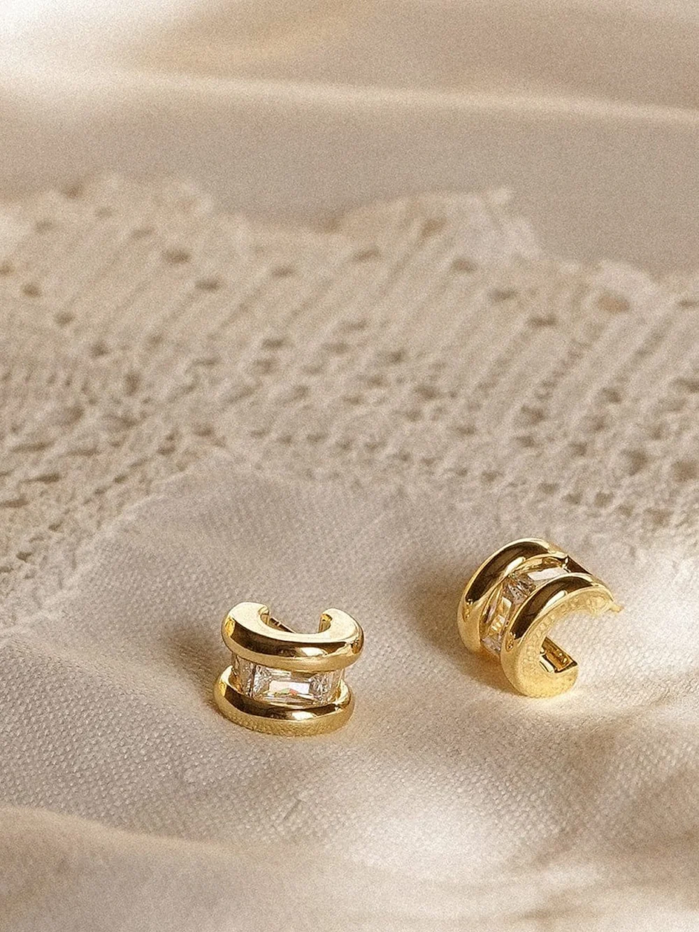 Daisy London Polly Crystal Mini Hoop Earrings 18ct Gold Plate, view 3