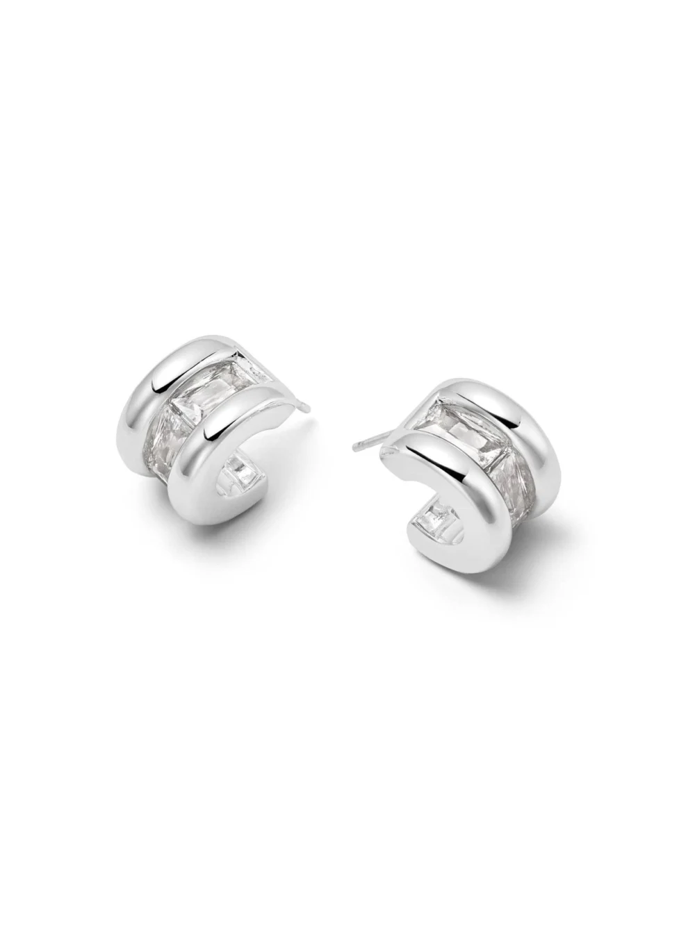 Daisy London Polly Crystal Mini Hoop Earrings Silver Plate