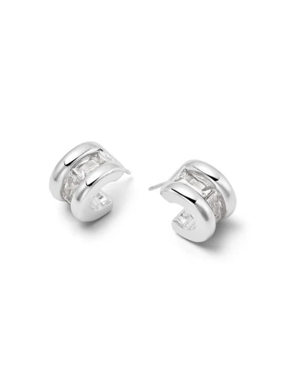 Daisy London Polly Crystal Mini Hoop Earrings Silver Plate